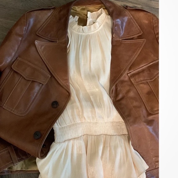 NWT Pinch Dress high neck fluttery ruffles & iridescent sheened threads sz large - Picture 4 of 5